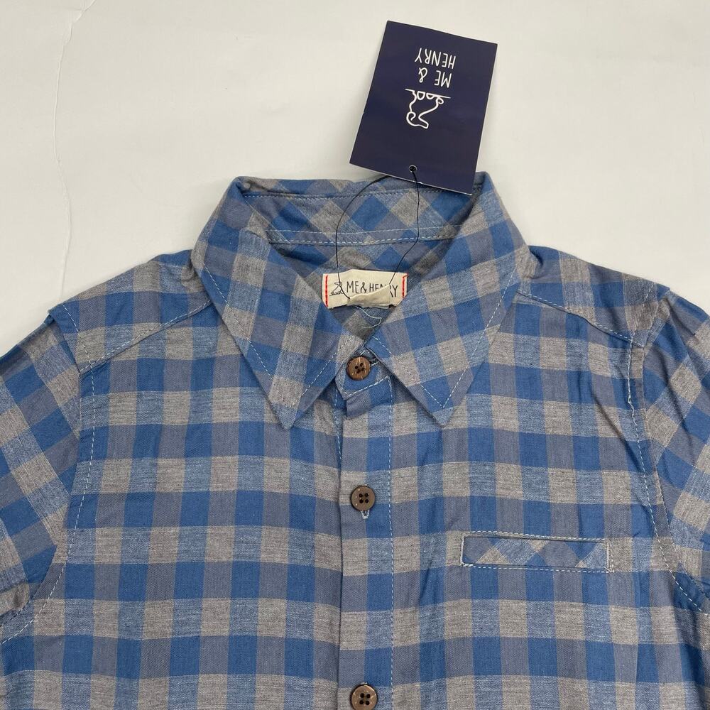 NWT Me & Henry 3/4Y Grey & Blue Atwood Shirt - Picture 4 of 5